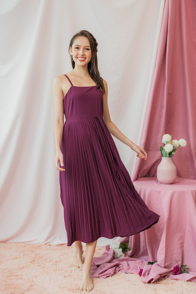 double layer pleated cami midi dress